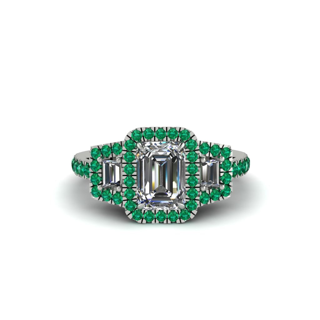 Diamond Three Halo Radiance Engagement Ring - Emely No. 18