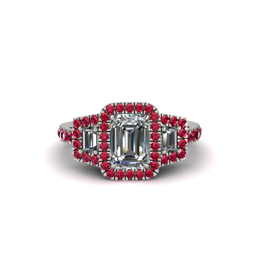 Diamond Three Halo Radiance Engagement Ring - Emely No. 48