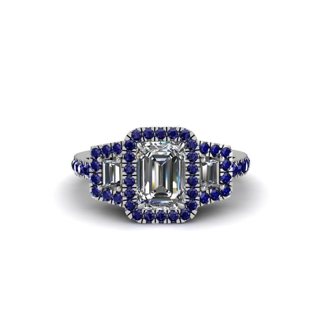 Diamond Three Halo Radiance Engagement Ring - Emely No. 63