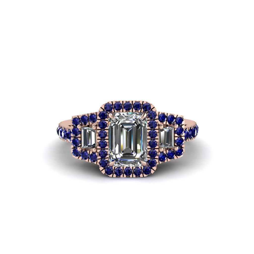 Diamond Three Halo Radiance Engagement Ring - Emely No. 62