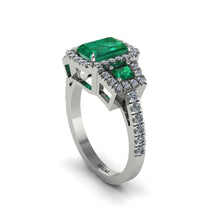Emerald Three Halo Radiance Engagement Ring - Emely No. 6 image 1