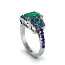 Emerald Three Halo Radiance Engagement Ring - Emely No. 66 image 1