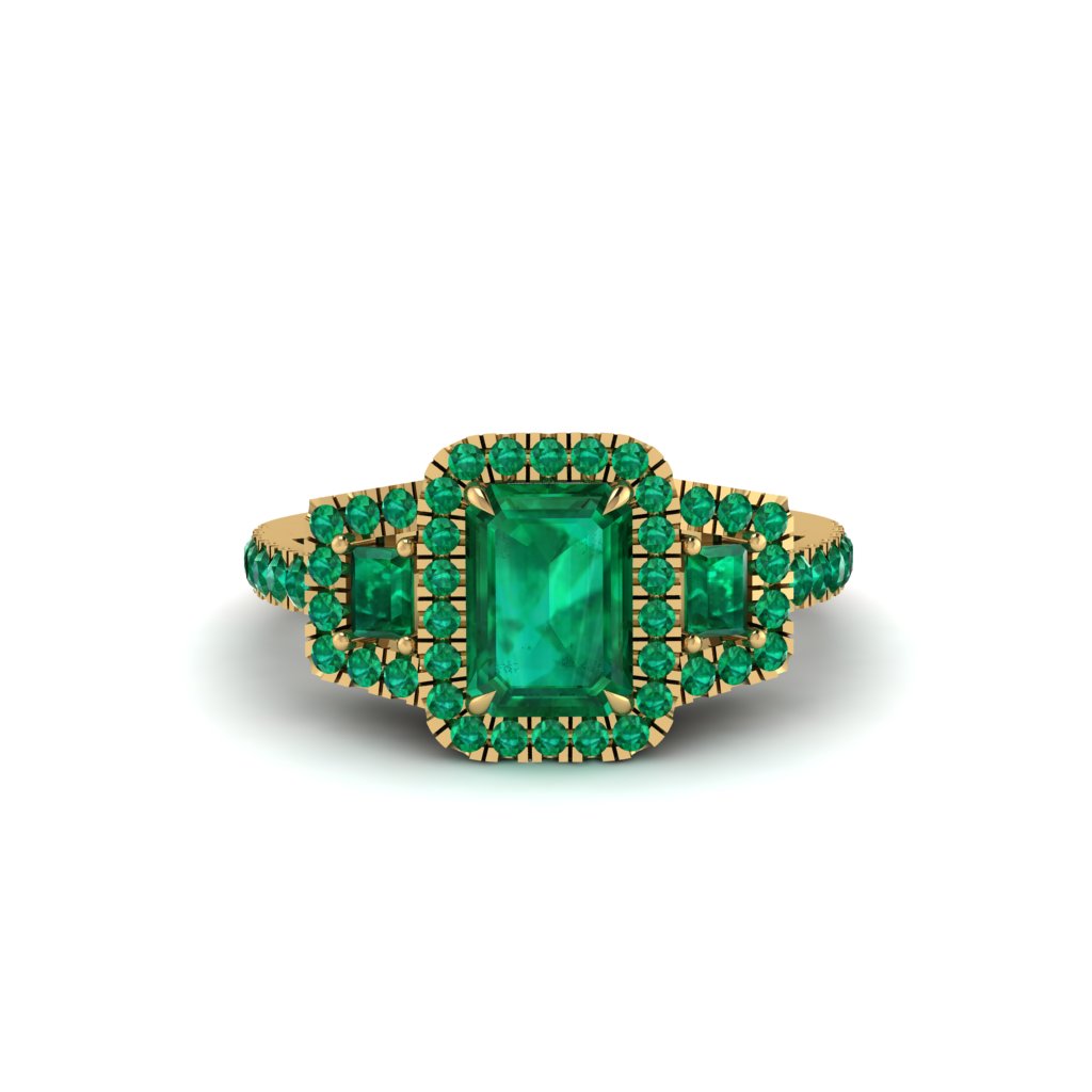 Emerald Three Halo Radiance Engagement Ring - Emely No. 19