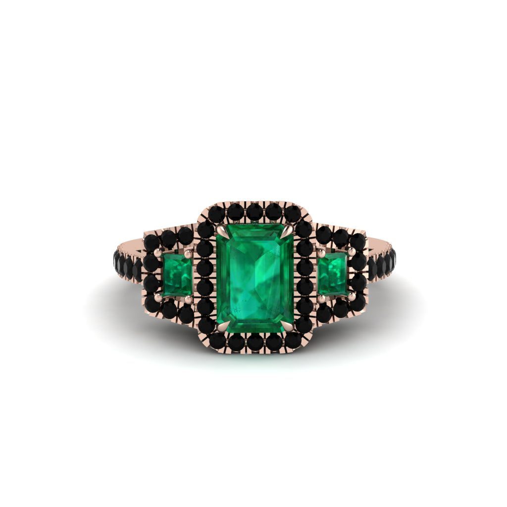 Emerald Three Halo Radiance Engagement Ring - Emely No. 35