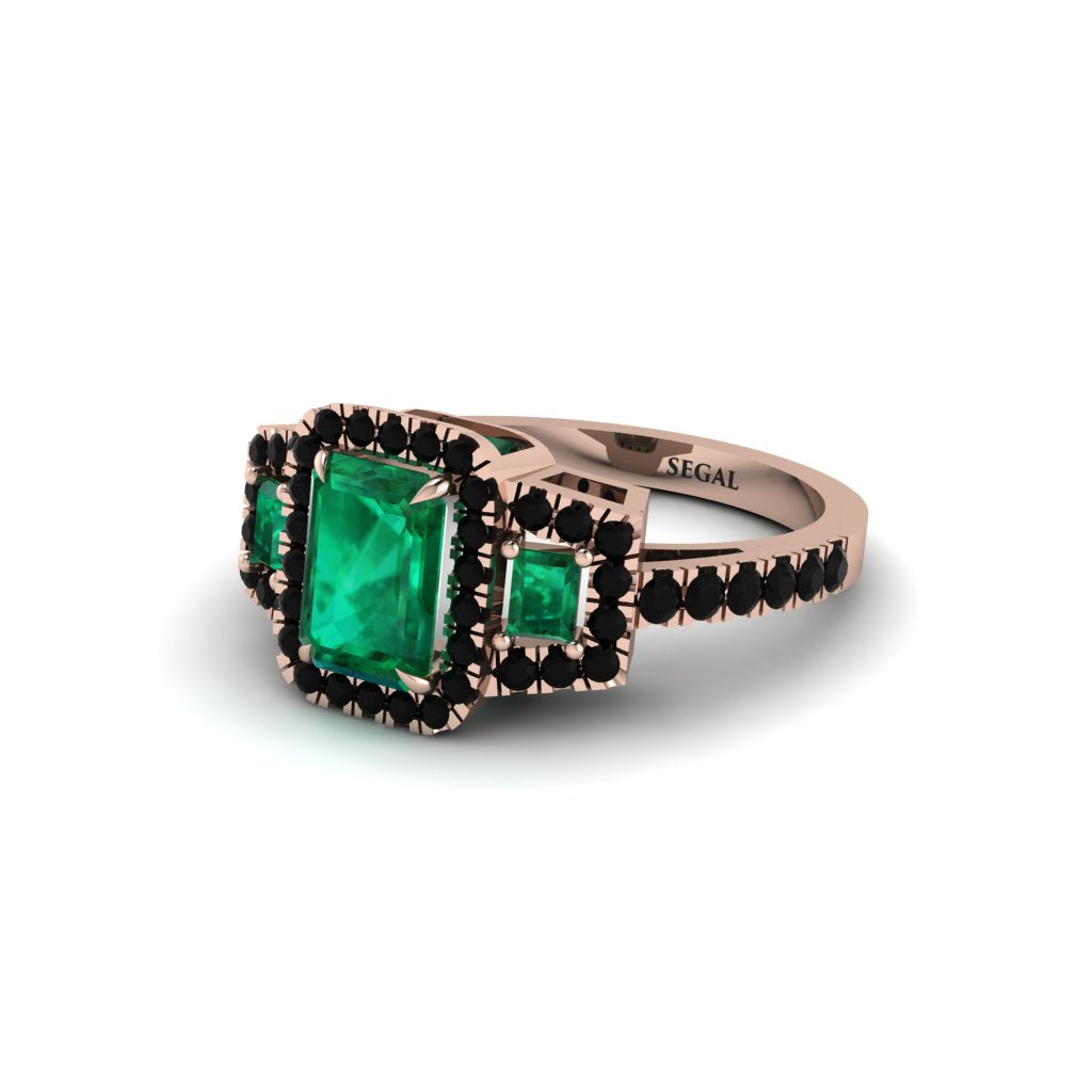 Emerald Three Halo Radiance Engagement Ring - Emely No. 35