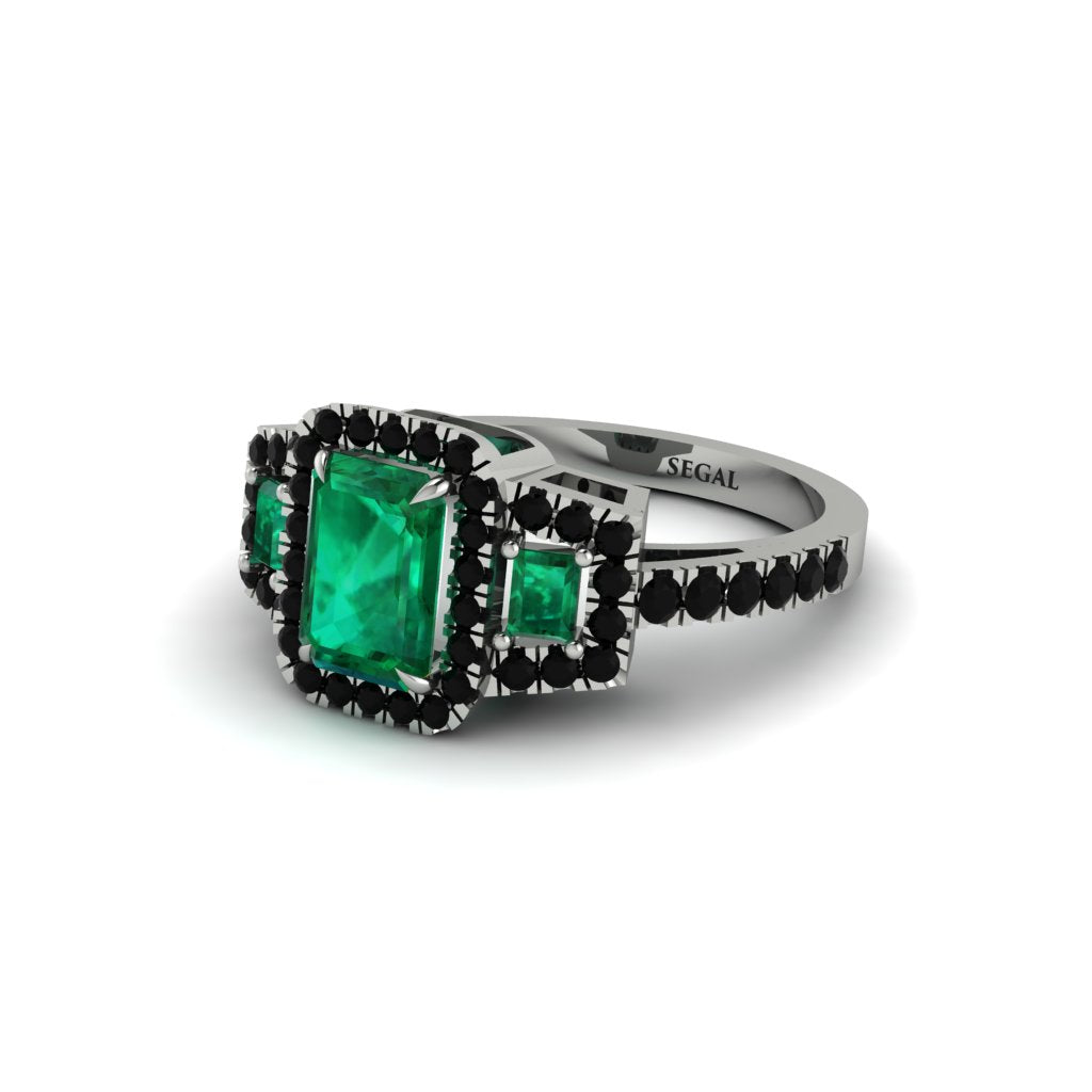 Emerald Three Halo Radiance Engagement Ring - Emely No. 36