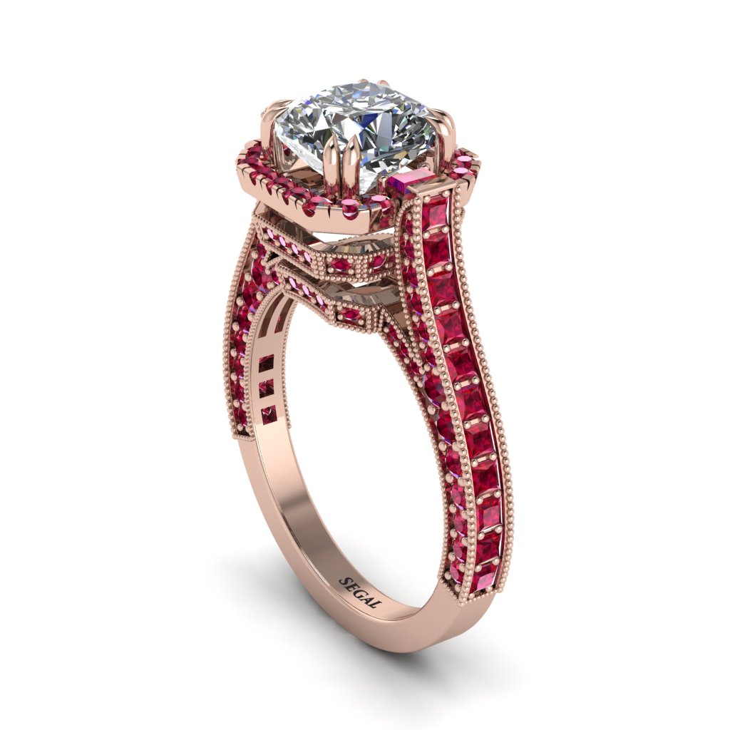Diamond Three Halo Milgrain Engagement Ring - Mira No. 47