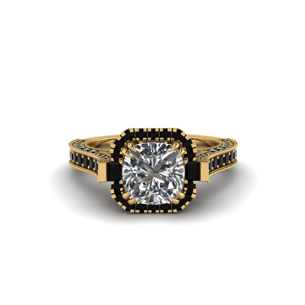 Diamond Three Halo Milgrain Engagement Ring - Mira No. 31