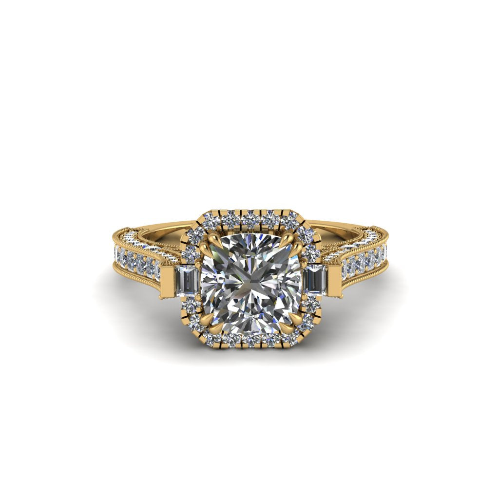 Diamond Three Halo Milgrain Engagement Ring - Mira No. 1