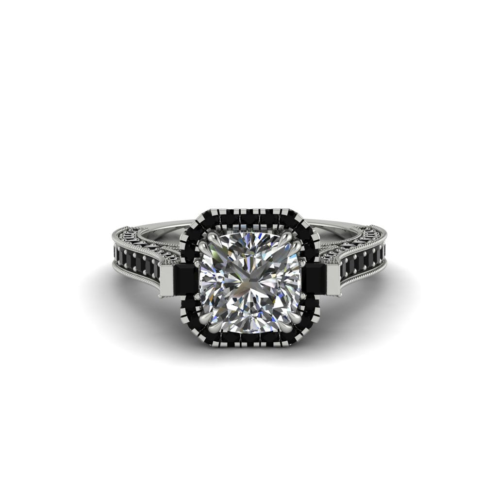 Diamond Three Halo Milgrain Engagement Ring - Mira No. 33