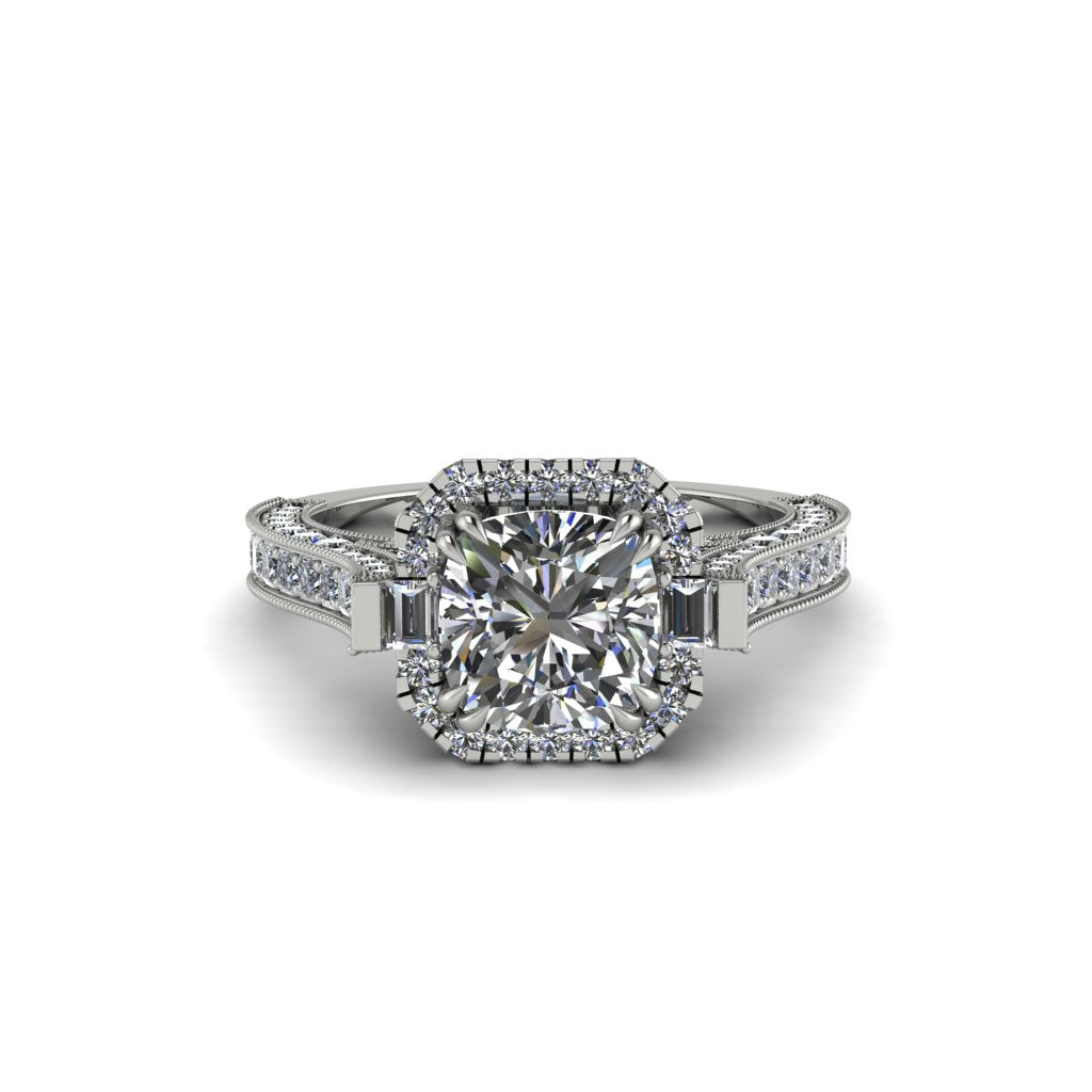 Diamond Three Halo Milgrain Engagement Ring - Mira No. 3