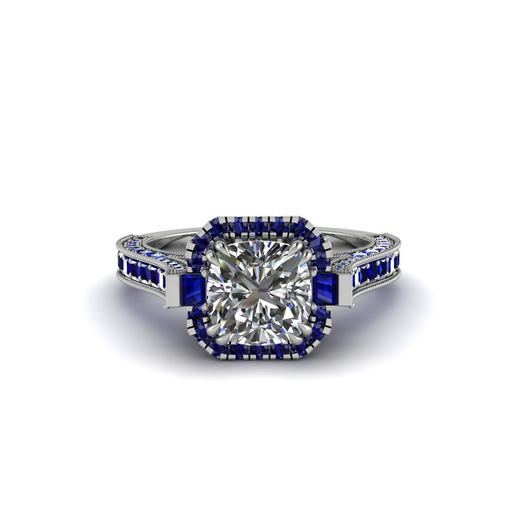 Diamond Three Halo Milgrain Engagement Ring - Mira No. 63