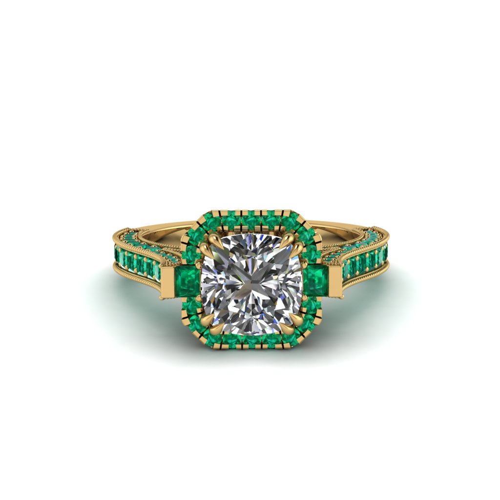 Diamond Three Halo Milgrain Engagement Ring - Mira No. 16