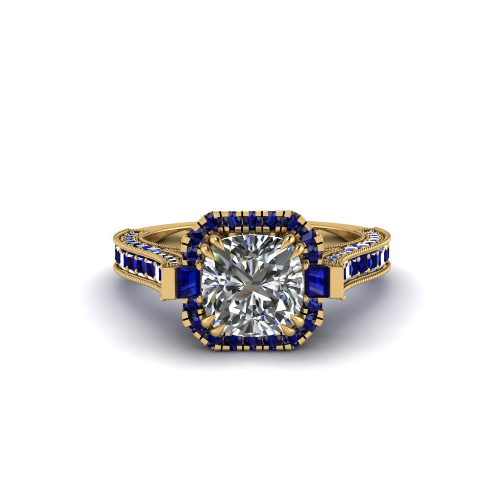Diamond Three Halo Milgrain Engagement Ring - Mira No. 61