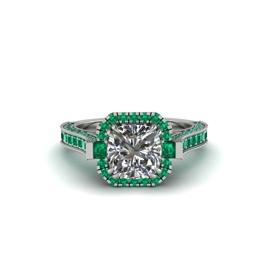 Diamond Three Halo Milgrain Engagement Ring - Mira No. 18