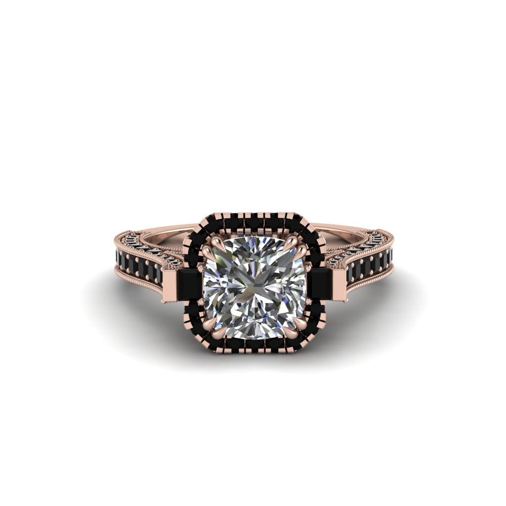 Diamond Three Halo Milgrain Engagement Ring - Mira No. 32