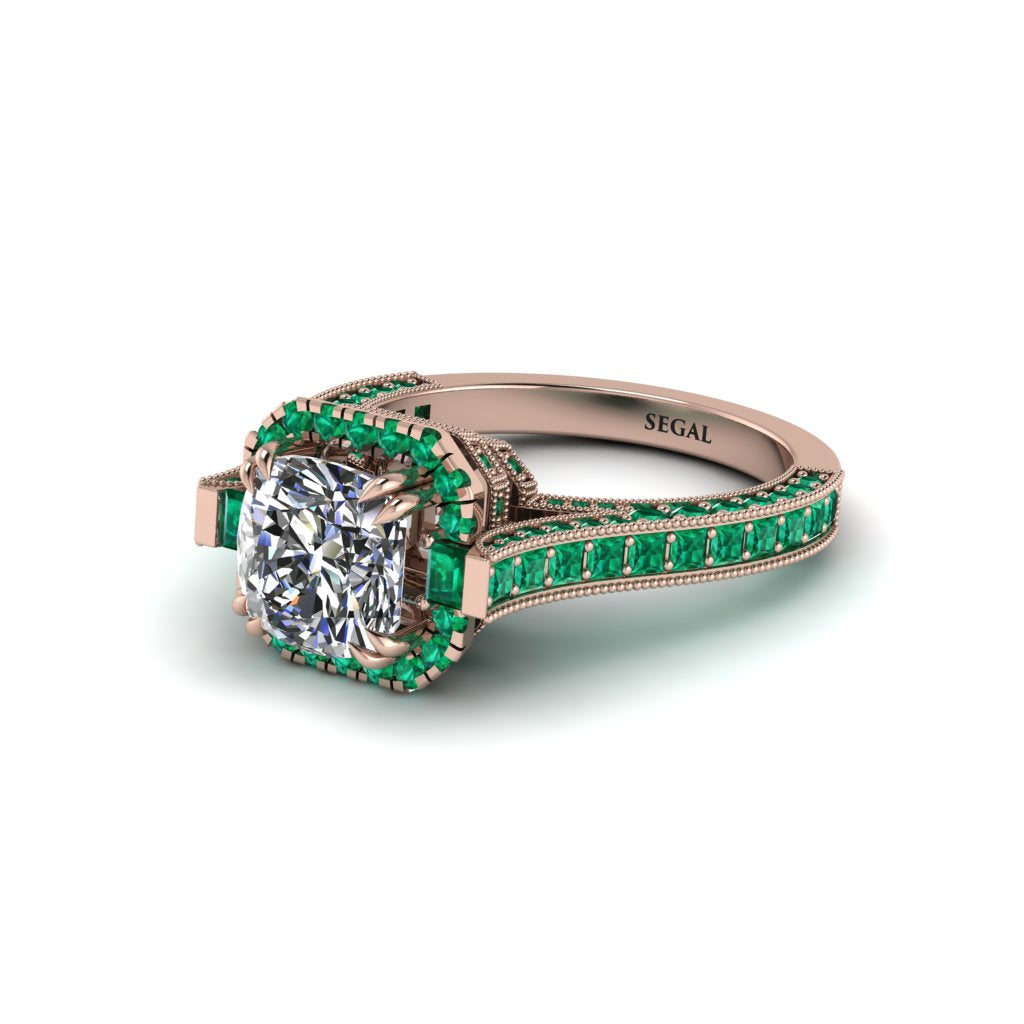 Diamond Three Halo Milgrain Engagement Ring - Mira No. 17