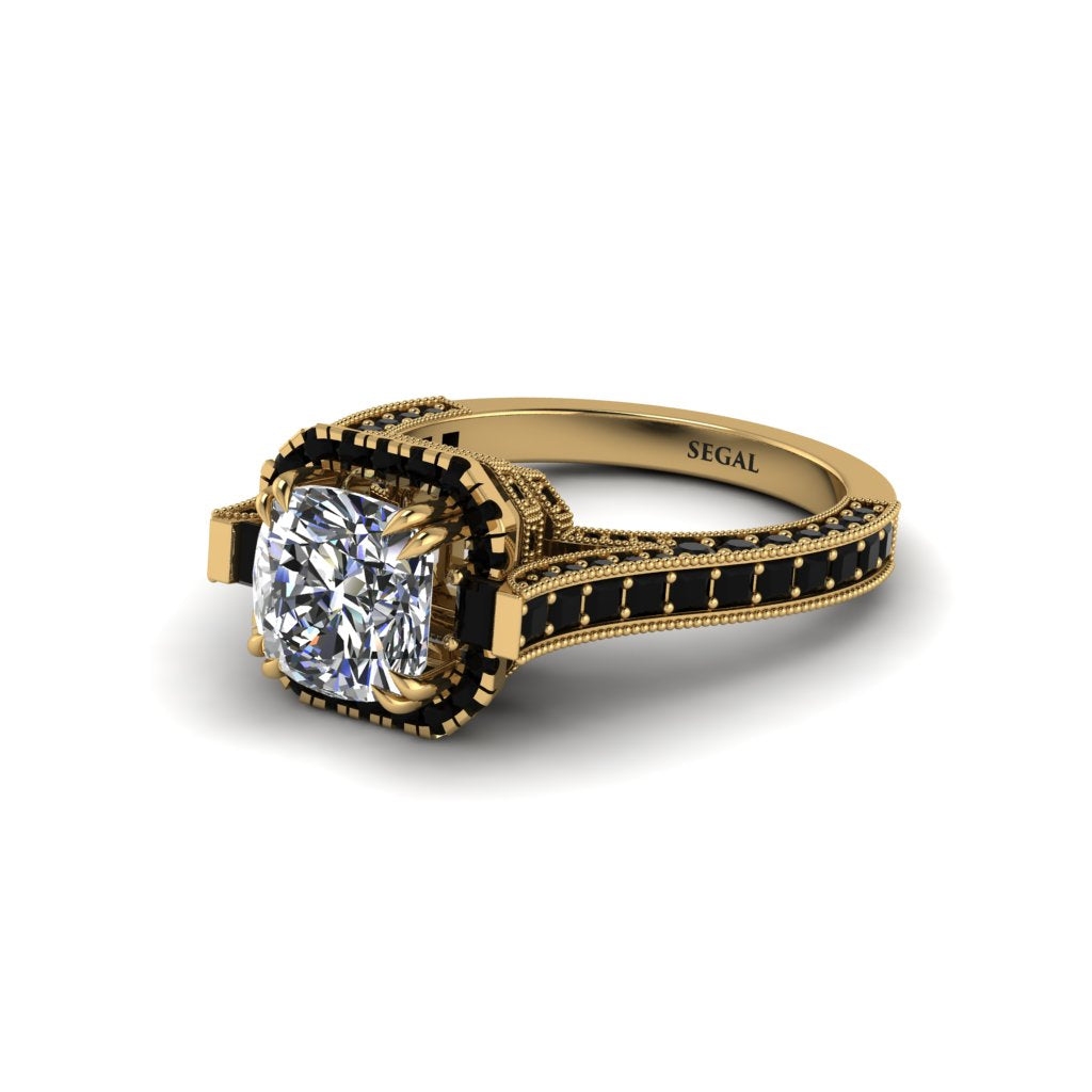 Diamond Three Halo Milgrain Engagement Ring - Mira No. 31