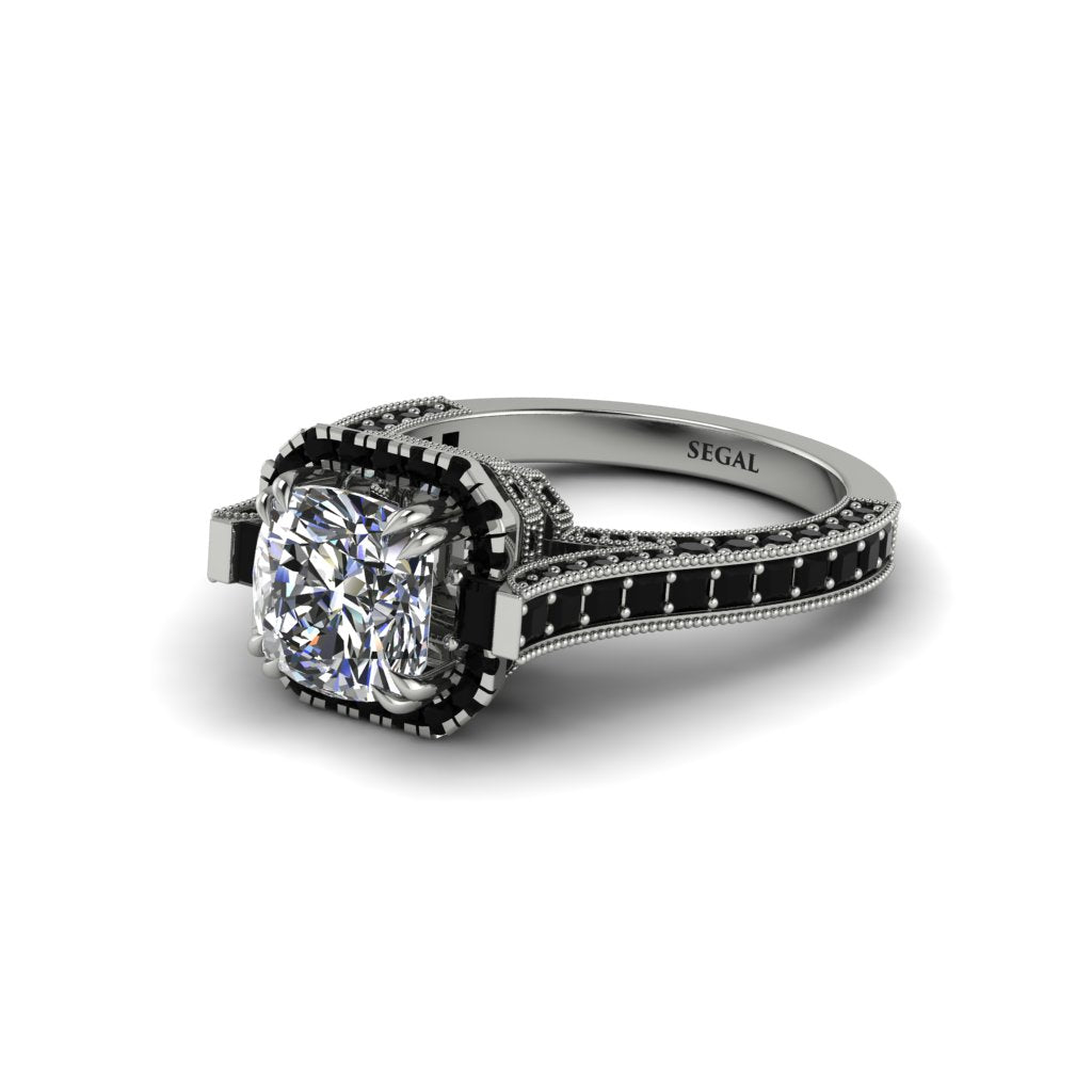 Diamond Three Halo Milgrain Engagement Ring - Mira No. 33