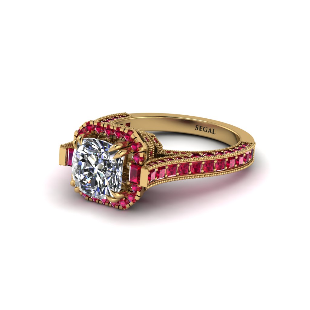 Diamond Three Halo Milgrain Engagement Ring - Mira No. 46