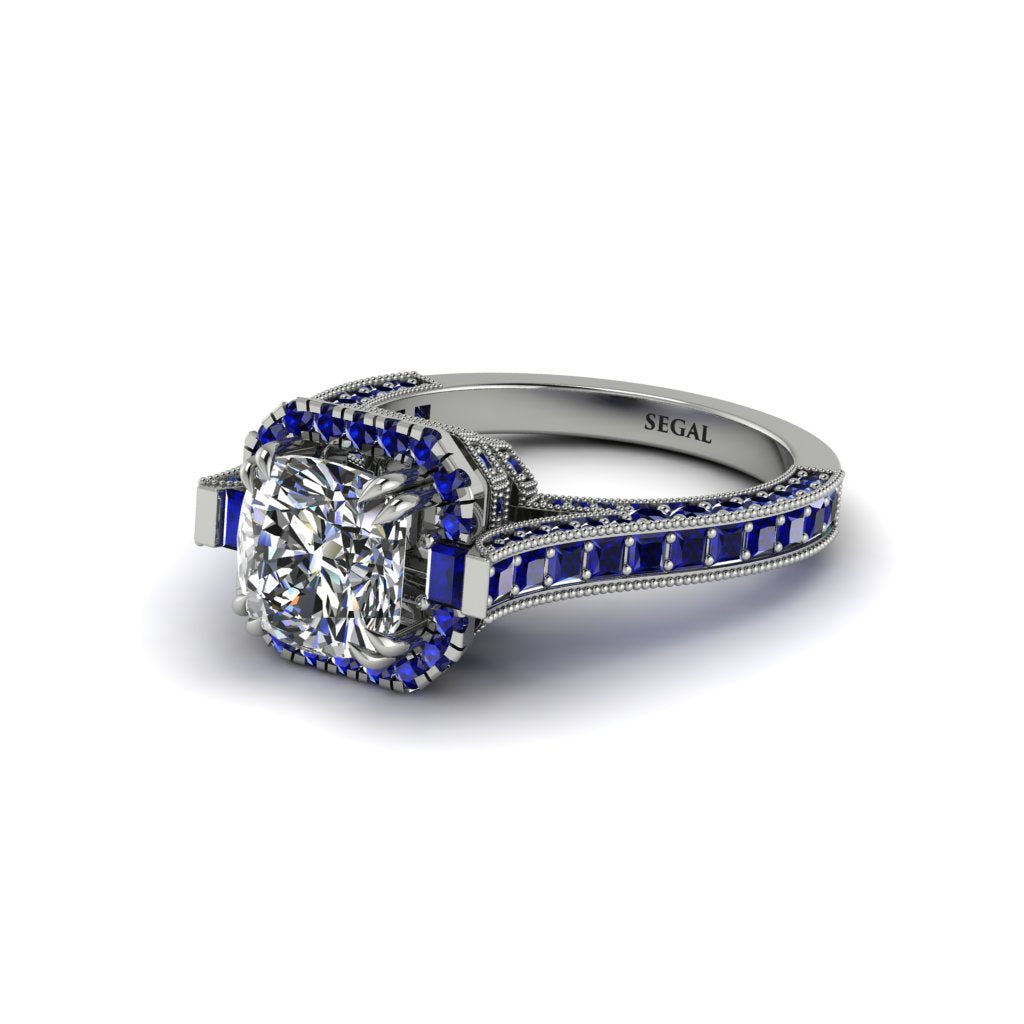 Diamond Three Halo Milgrain Engagement Ring - Mira No. 63