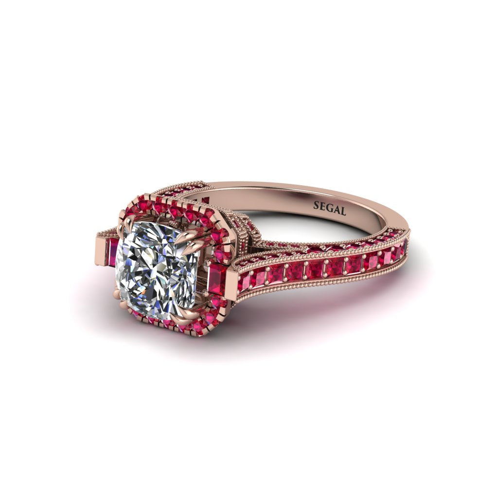 Diamond Three Halo Milgrain Engagement Ring - Mira No. 47