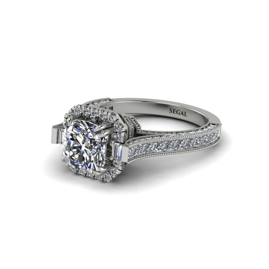Diamond Three Halo Milgrain Engagement Ring - Mira No. 3