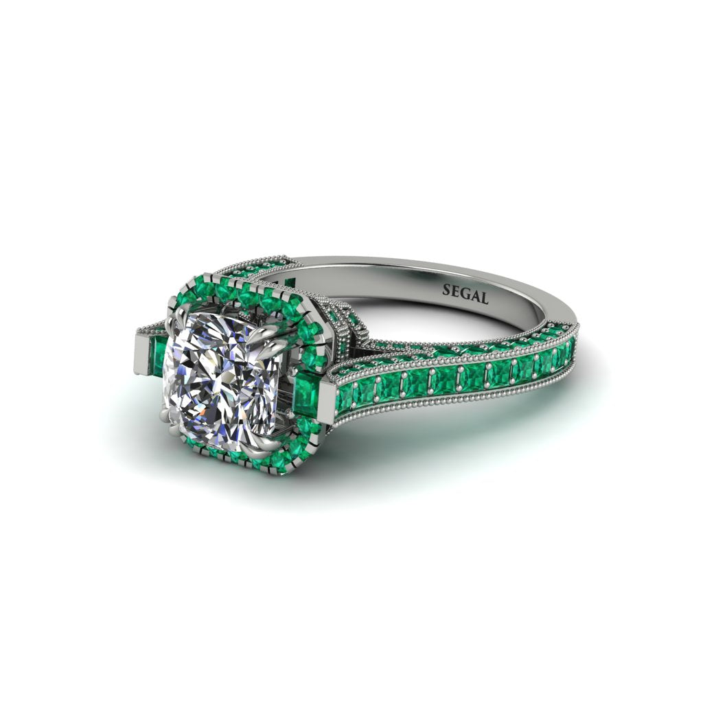 Diamond Three Halo Milgrain Engagement Ring - Mira No. 18