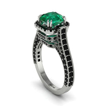 Emerald Three Halo Milgrain Engagement Ring - Mira No. 36 image 1