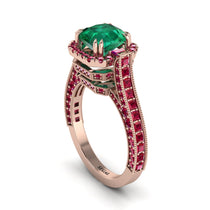Emerald Three Halo Milgrain Engagement Ring - Mira No. 50 image 1