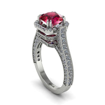 Ruby Three Halo Milgrain Engagement Ring - Mira No. 12 image 1