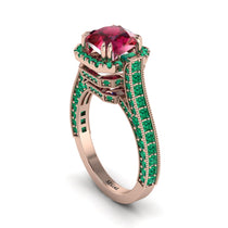 Ruby Three Halo Milgrain Engagement Ring - Mira No. 26 image 1