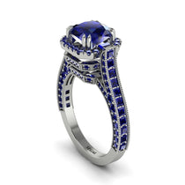 Sapphire Three Halo Milgrain Engagement Ring - Mira No. 75 image 1