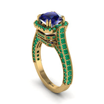 Sapphire Three Halo Milgrain Engagement Ring - Mira No. 28 image 1