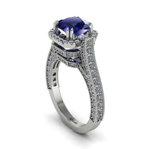 Sapphire Three Halo Milgrain Engagement Ring - Mira No. 15 image 1