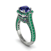Sapphire Three Halo Milgrain Engagement Ring - Mira No. 30 image 1