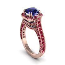 Sapphire Three Halo Milgrain Engagement Ring - Mira No. 59 image 1