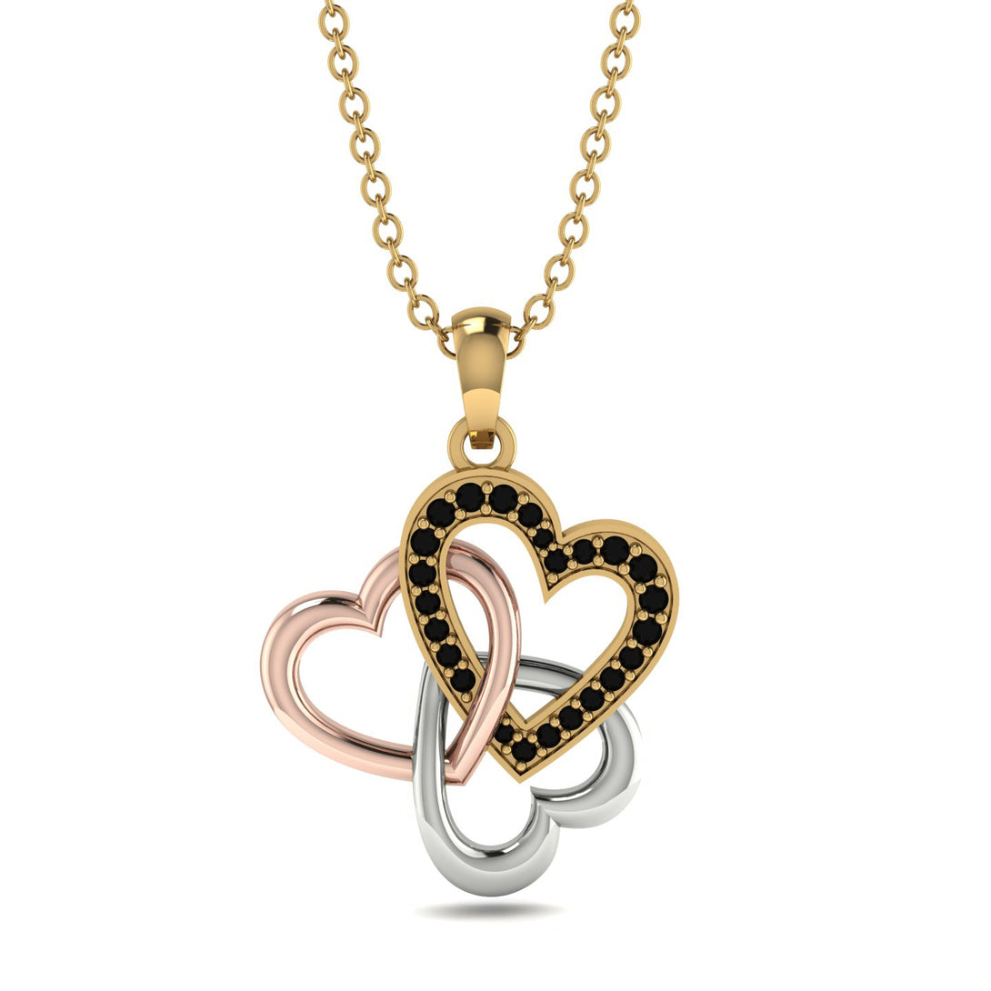 Three Hearts Intertwined Black Diamond Necklace - Harlow No. 18