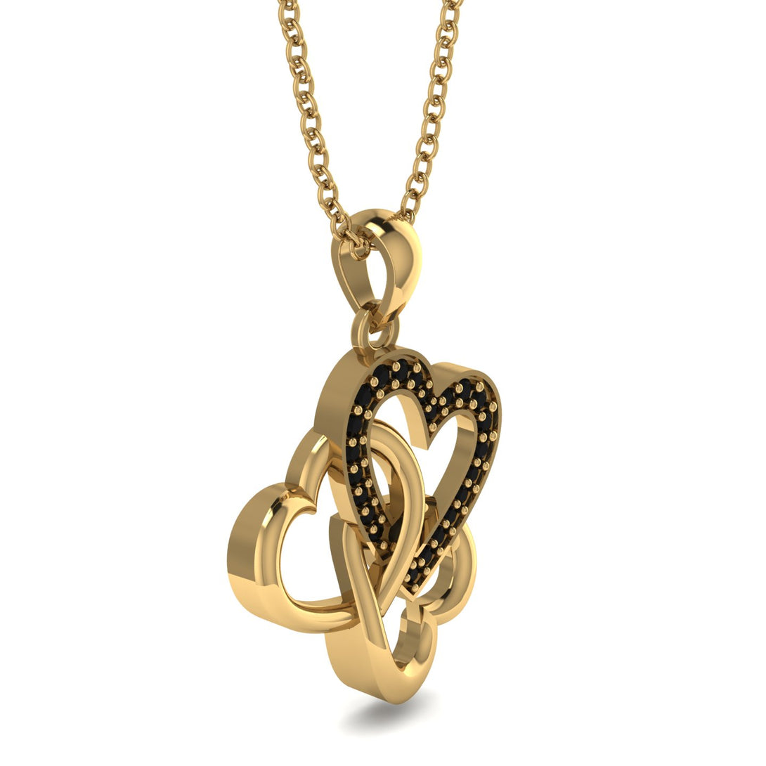 Three Hearts Intertwined Black Diamond Necklace - Harlow No. 7