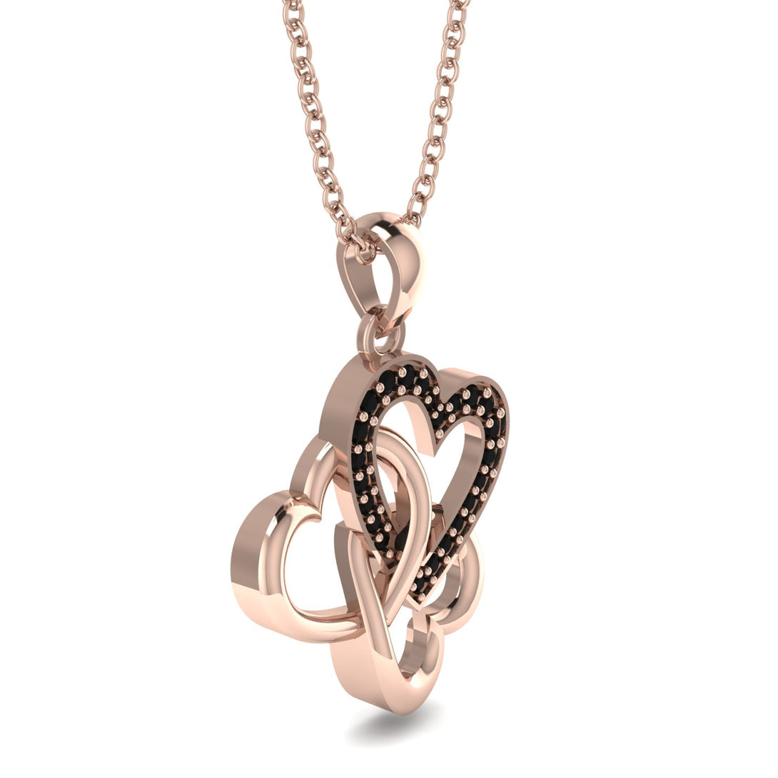 Three Hearts Intertwined Black Diamond Necklace - Harlow No. 8