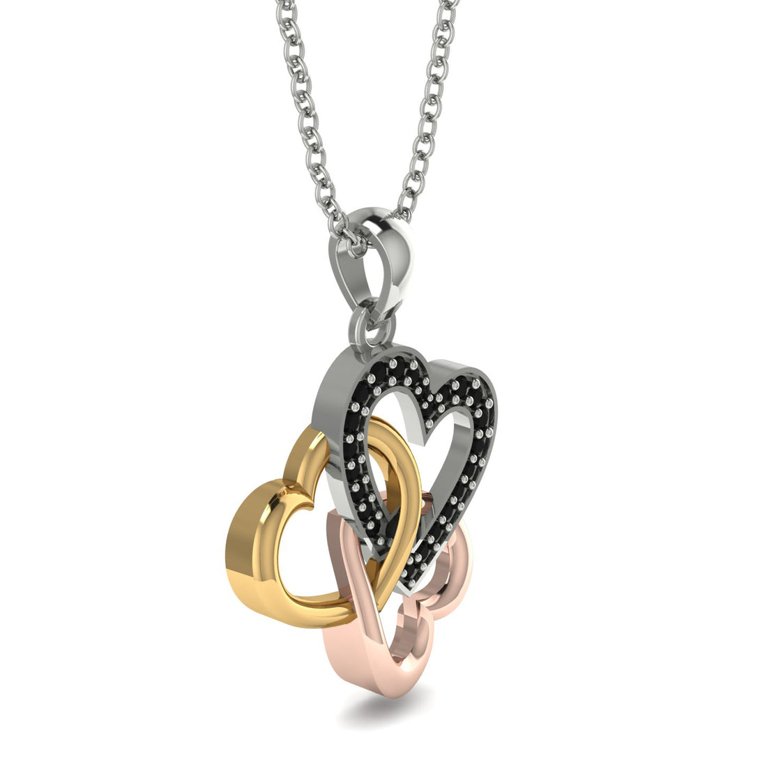 Three Hearts Intertwined Black Diamond Necklace - Harlow No. 18