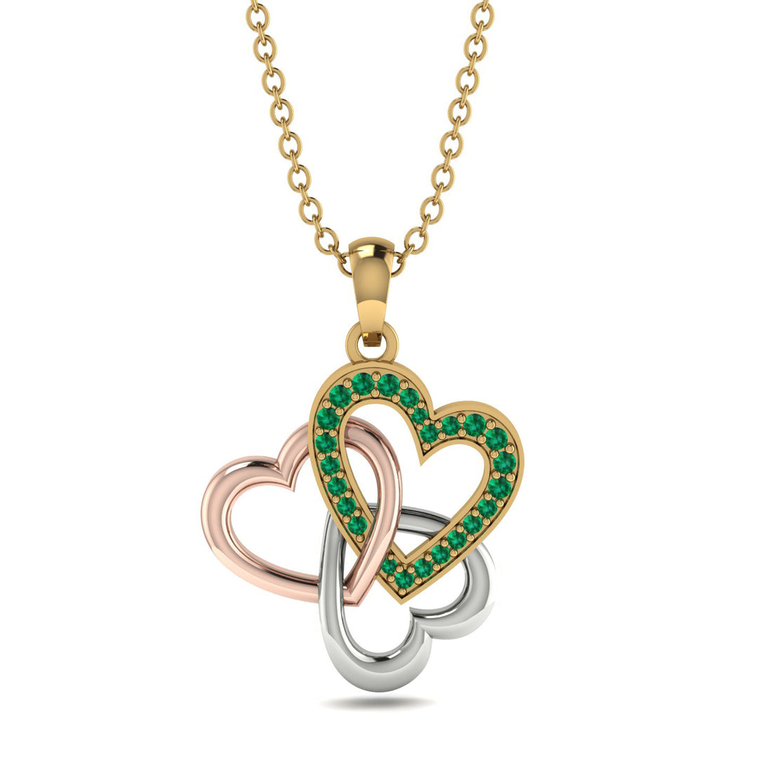 Three Hearts Intertwined Emerald Necklace - Harlow No. 17