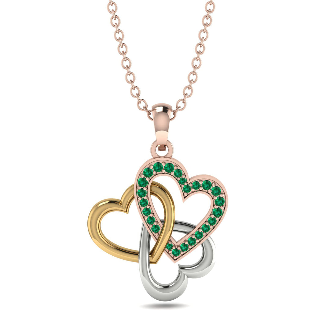 Three Hearts Intertwined Emerald Necklace - Harlow No. 17