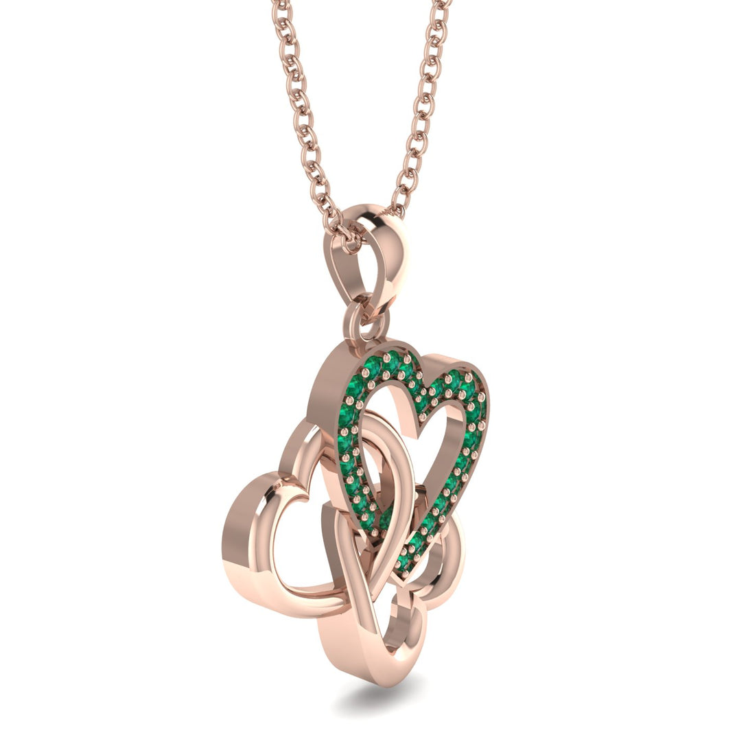 Three Hearts Intertwined Emerald Necklace - Harlow No. 5