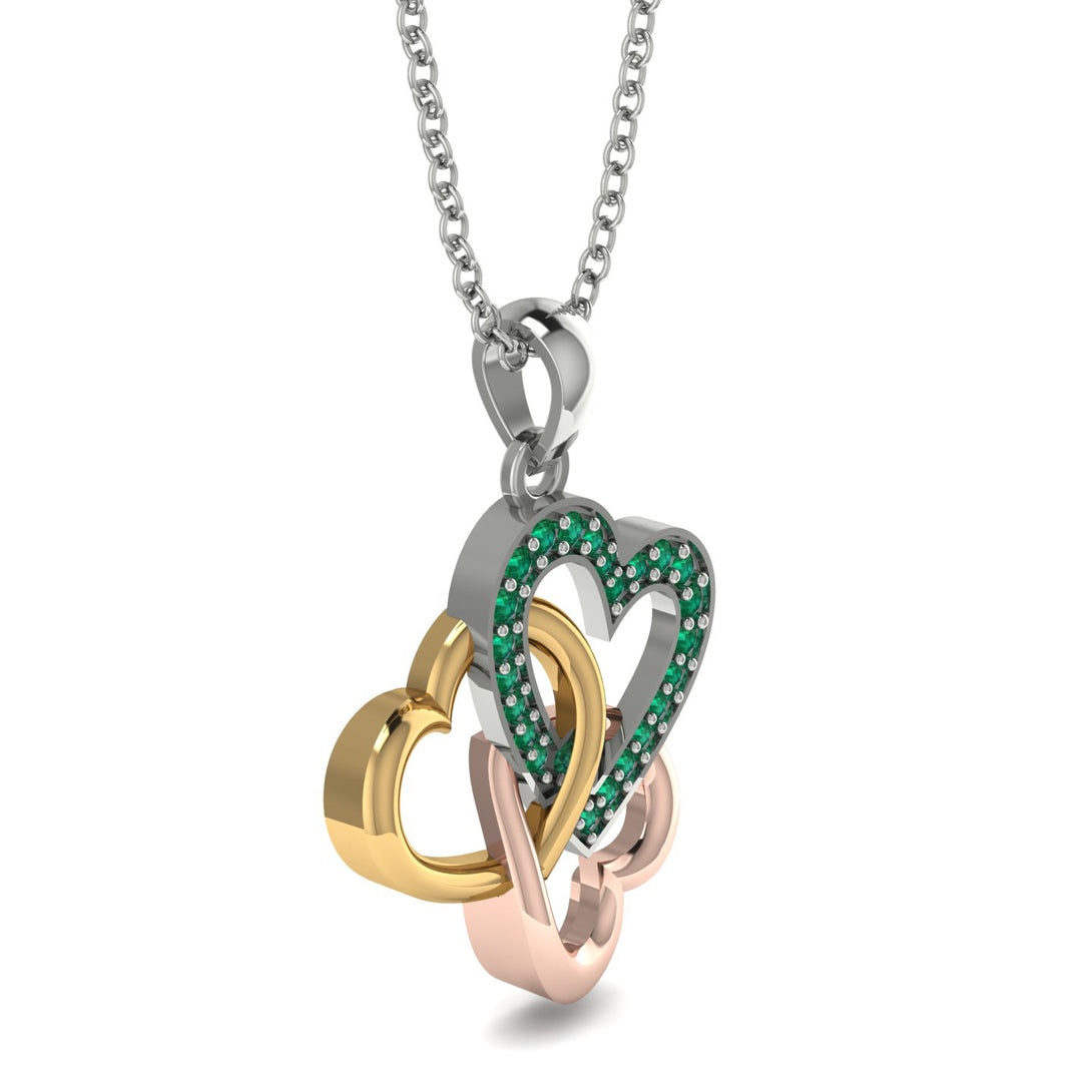 Three Hearts Intertwined Emerald Necklace - Harlow No. 17