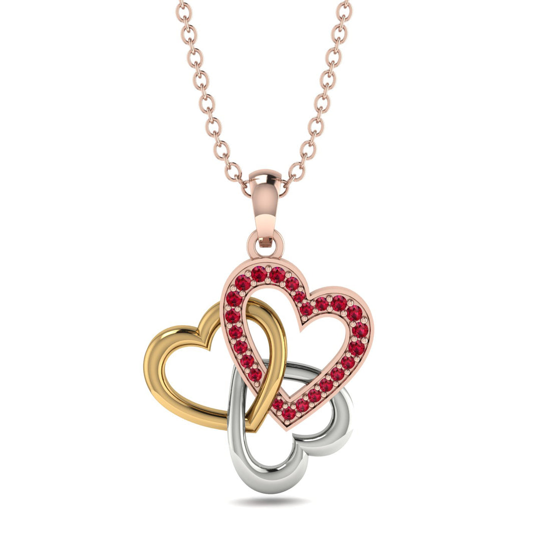 Three Hearts Intertwined Ruby Necklace - Harlow No. 19