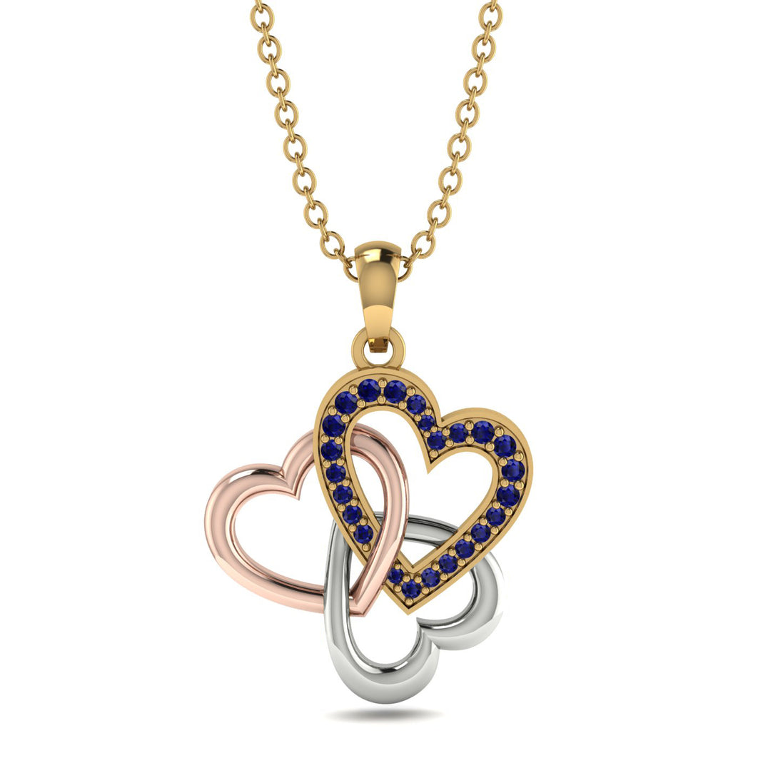 Three Hearts Intertwined Sapphire Necklace - Harlow No. 20