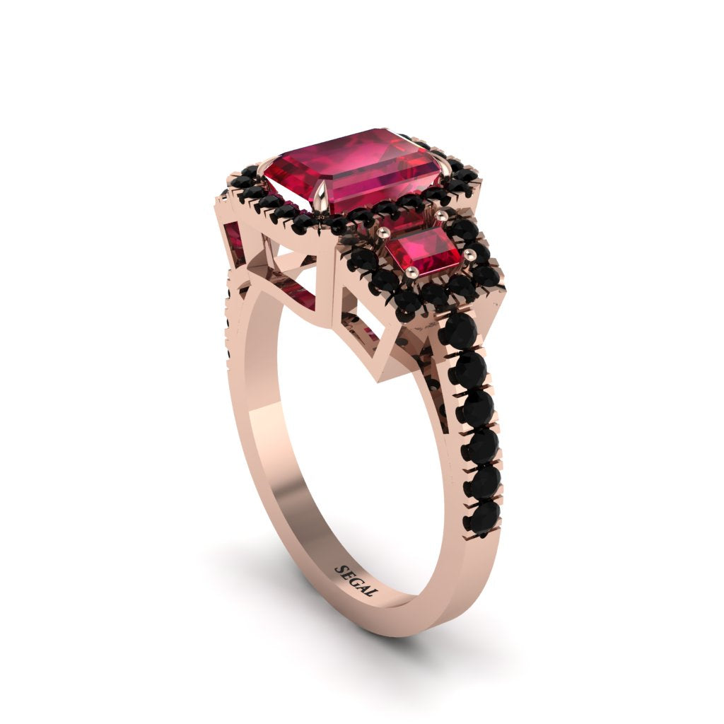 Ruby Three Halo Radiance Engagement Ring - Emely No. 41