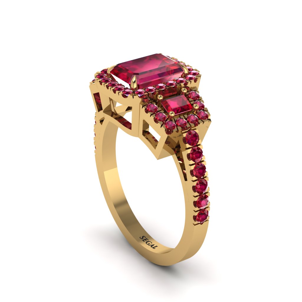 Ruby Three Halo Radiance Engagement Ring - Emely No. 55