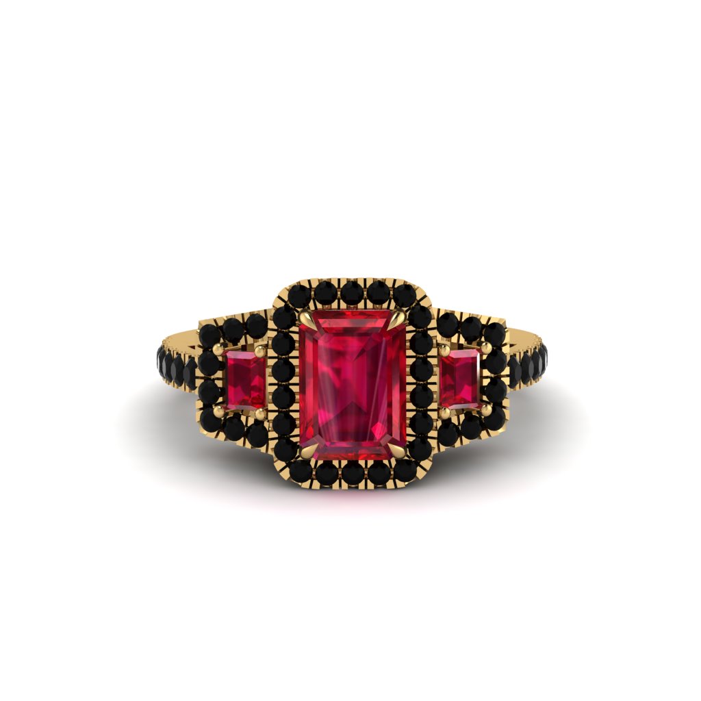 Ruby Three Halo Radiance Engagement Ring - Emely No. 40